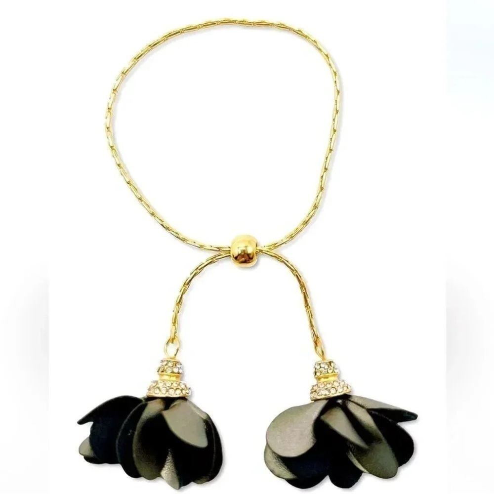 Imitation Pearl & Fabric Flower Bolo Bracelet